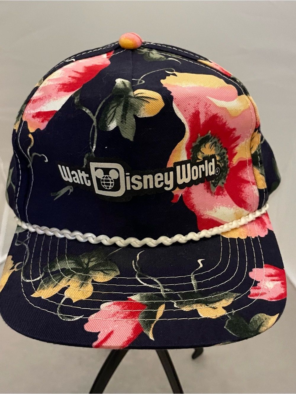 Vintage Disney Navy Floral Rope-Trim Walt Disney World Cap SnapBack